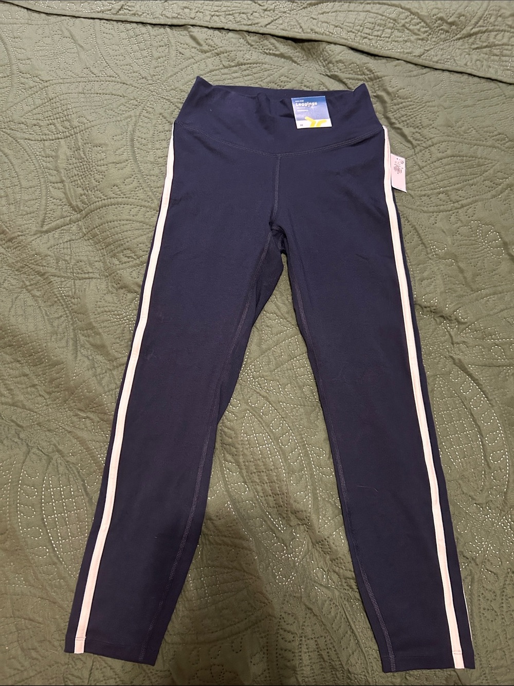 Old Navy Navy Leggings with Cream Side Stripes